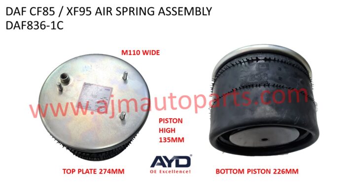 DAF CF 85 / XF95 / XF 105 AIR SPRING ASSEMBLY- 1697678 / 1529833 / W01 M58 8722 / 1T17AR-4.5 / W01M588705 / W01M588701 / W01 M58 8715 / 1R12-768 / 1R12-712 / 1R12-723 / 836MK1 / 836MBK4 / RML7947C1 / V1DF25-11 / D13B32 / 1DF25-15 - Image 2